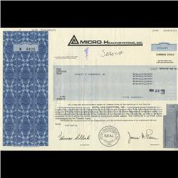 1990s Micro Health Systems Stock Certificate Scarce (COI-3424)