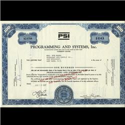 1960s Programming & Systems Stock Certificate Scarce Blue Old Style (COI-3415)