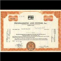 1960s Programming & Systems Stock Certificate Scarce Orange (COI-3414)