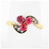Image 1 : Antique Victorian 14k Gold GIA NO HEAT Pink Spinel Cluster & Diamond Bypass Ring