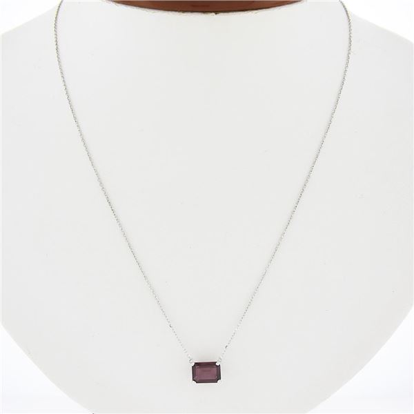 NEW 14k White Gold 1.50 ctw Rectangular Step Cut Garnet Solitaire Pendant Neckla