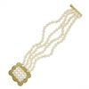 Image 5 : Cultured Pearl w/ 14k Gold Textured Buckle Style 4 Row Strand 5-6mm Bracelet