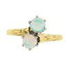 Image 4 : Antique 14K Yellow Gold Dual Round Cabochon Opal Etched Work Petite Bypass Ring