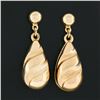 Image 2 : Vintage 14K Yellow Gold Puffed Textured Polished Tear Drop Dangle Earrings