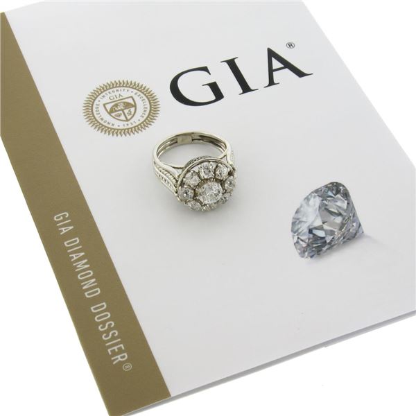 Antique French 18K Gold 2.12 ctw GIA European Diamond Halo Flower Cocktail Ring