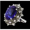 GIA Cert 19.97 ctw Tanzanite and Diamond Ring - 14KT White Gold
