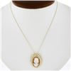 Image 1 : Vintage Gold Oval Carved Shell Cameo w/ Pearl Halo Pendant 17" Link Chain