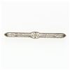 Antique Art Deco 14k White Gold Mine Cut Diamond Open Filigree Bar Pin Brooch