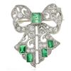 Image 1 : Antique Art Deco Platinum Old Cut Diamond & Emerald Large Ribbon Bow Pin Brooch