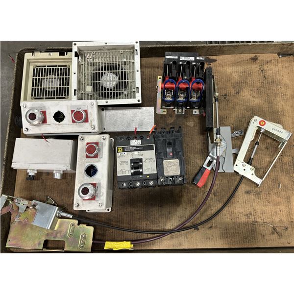 Lot of Misc. Circuit Breakers, Stop Buttons, Fan Items
