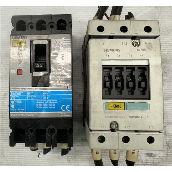 Lot of (2) Siemens #ED63B125 Circuit Breaker & #3RT1046-1AG20 Contactor