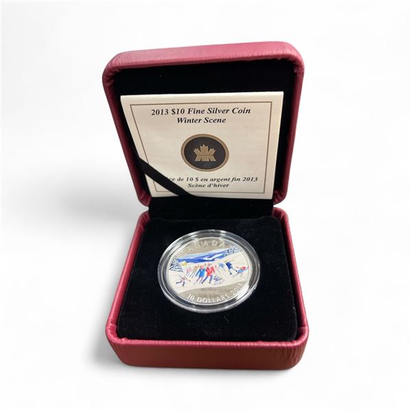 2013 Canadian 99.99% Fine Silver "Winter Scene" Coloured $10 Coin - 15.87 grams -Original box with c