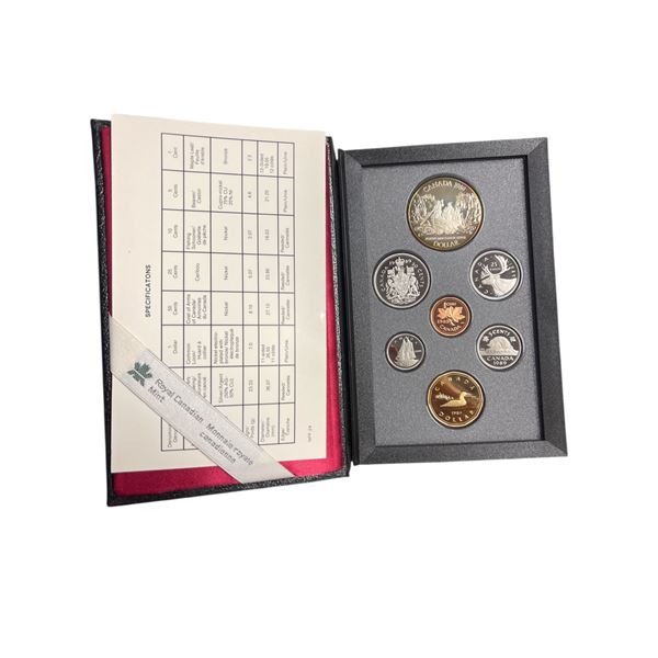 1989 Canadian Proof Coin Set with .50 Silver "Explorers Canoeing" Dollar - In display box with certi