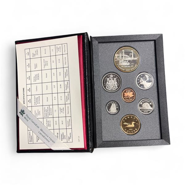 1991 Canadian Proof Coin Set with .50 Silver "Frontenac on Lake Ontario" Dollar - In display box wit