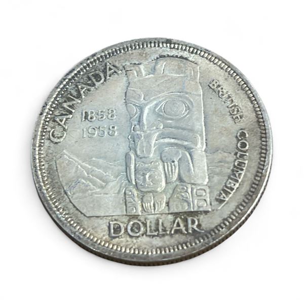 1958 Canadian Silver Dollar Totem Coin - Circulated .800 Silver
