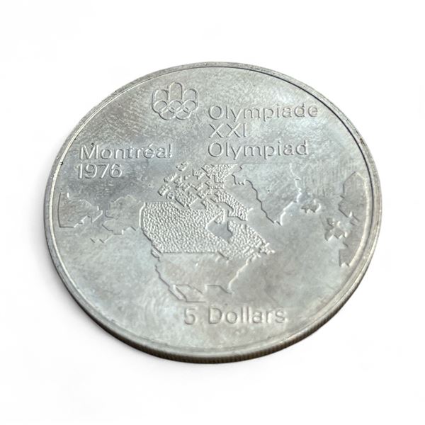 1976  Montreal Olympics .925 Silver $5 "Map of North America" Coin - Minted in 1973  - Circulated