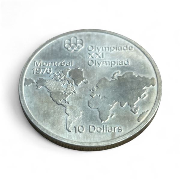 1976  Montreal Olympics .925 Silver $10 "World Map" Coin - Minted in 1973 - Circulated