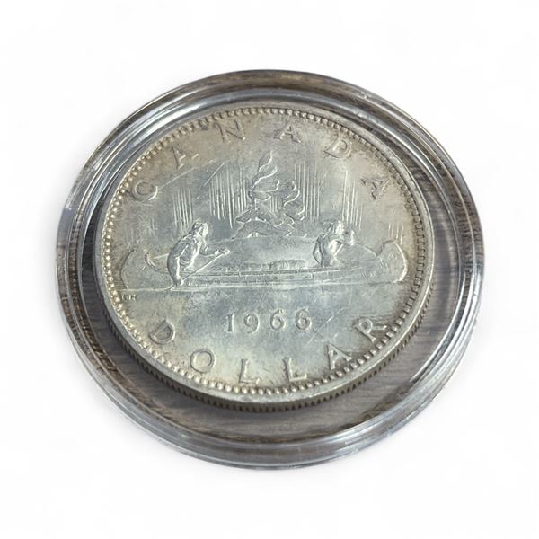 1966 Canadian Silver Voyageur Dollar Coin - In Capsule - Circulated.