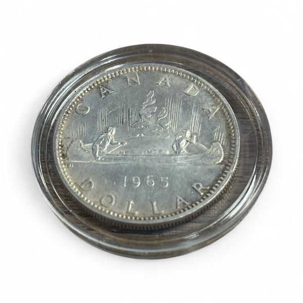1966 Canadian Silver Voyageur Dollar Coin - In Capsule - Circulated.