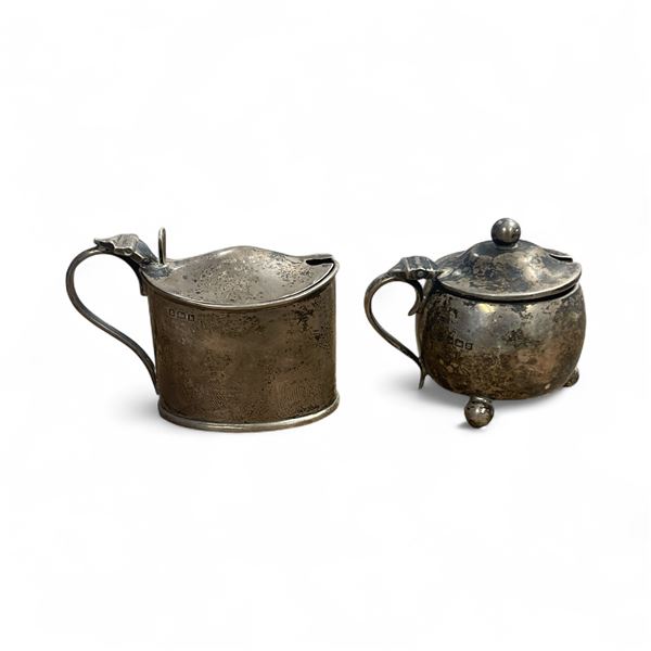 2 Antique British Sterling Silver Mustard Pots - Total weight 67.9 grams (weighed without the glass 