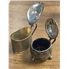 Image 6 : 2 Antique British Sterling Silver Mustard Pots - Total weight 67.9 grams (weighed without the glass 