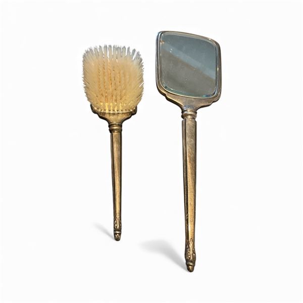 Antique Birks Sterling 2-Piece Dresser Set - Mirror and  Brush - Engraved "AM"