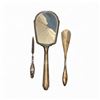 Image 1 : 3 Antique Sterling Silver Vanity Pieces - Mirror, Nail File and Shoe Horn - Glass is broken in the m