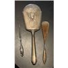 Image 2 : 3 Antique Sterling Silver Vanity Pieces - Mirror, Nail File and Shoe Horn - Glass is broken in the m