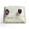Image 1 : 14 KT Gold Amethyst Stud Earrings - Butterfly Backs - Gemstones are 3.5 mm x 6 mm