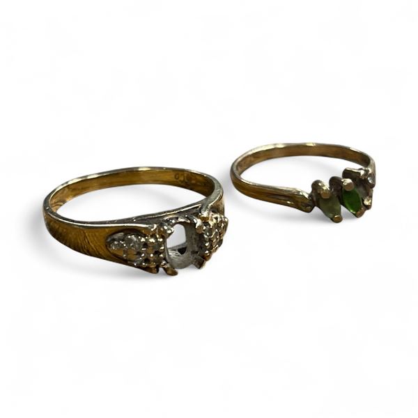 Two 10 KT  Gold & Gemstone  Rings- Missing some gems - Total weight including gemstones: 3 grams