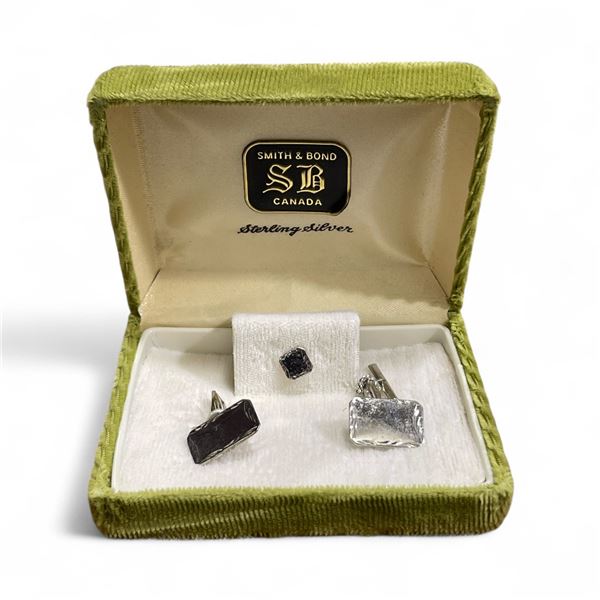 Vintage Canadian Smith & Bond Sterling Silver Cuff Links & Tie Tac Set in Original Box