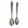 Image 1 : Pair of Vintage Silver Plated Salad Servers with Cobalt Glass in the Handles - 11" long