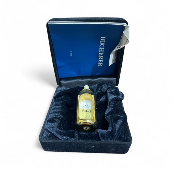Bucherer Miniature Baby Bottle Clock with Gift Box & Pamphlet