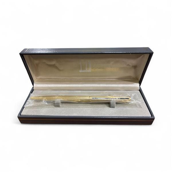 Dunhill Gemline Gold Plated Barley Black Clip Ballpoint Pen in Original Box