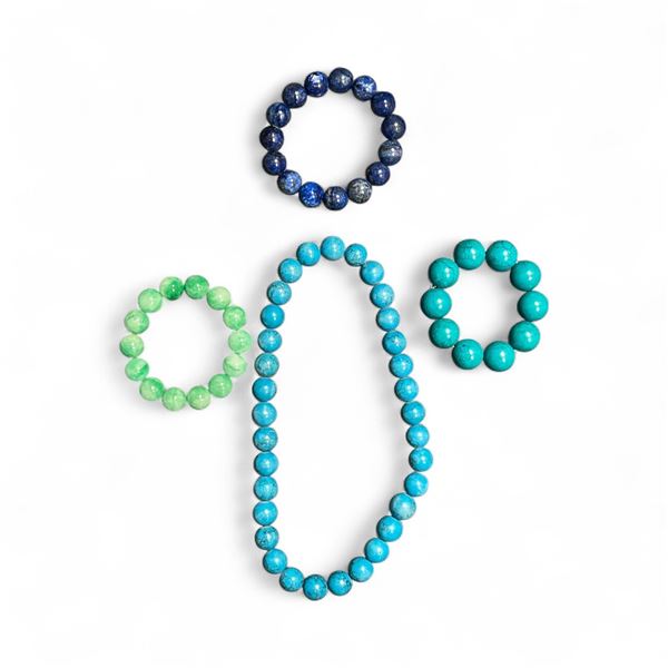3 Stretch Bracelets & 1 Necklace  with Large Stone Beads - Beads range from 13mm to 17mm