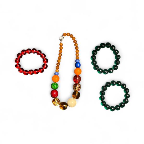Handcrafted Large Bead Resin Necklace & 3 Bracelets - beads range from 9mm to 24mm