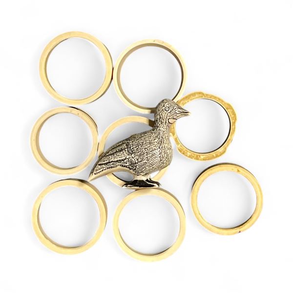 Carved 3" Bird and 8 Napkin Rings Made From a Variety of Materials