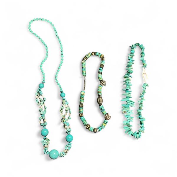 3 Necklaces Made of Sodalite, Turquoise, Hishi and Resin