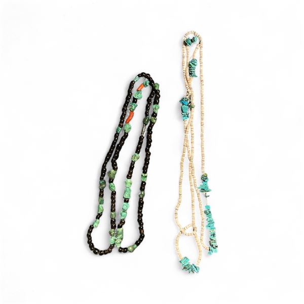 One 44" and One 62" Necklace Made From Turquoise, Sodalite. Coral, Seeds and Hishi