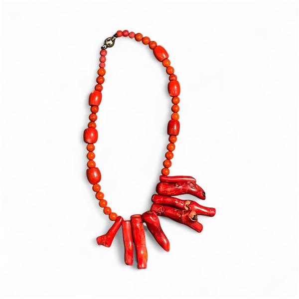 17" Bamboo Cut Red Coral Resin Necklace with Magnetic Clasp