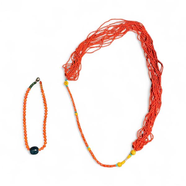 38" Stone & Bead Necklace & 16" Stone & Glass Necklace - Magnetic Clasps