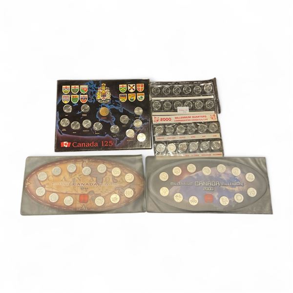 5 Canadian Commemorative Quarter Sets - 1999 & 2 x 2000 Millennial Sets and 2 "Canada  125  Sets" (1