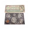Image 1 : 1967 Canadian Centennial $1 Bill and Proof-Like Silver Coin Set - $1 1867-1967  Bill - The 10¢, 25¢,