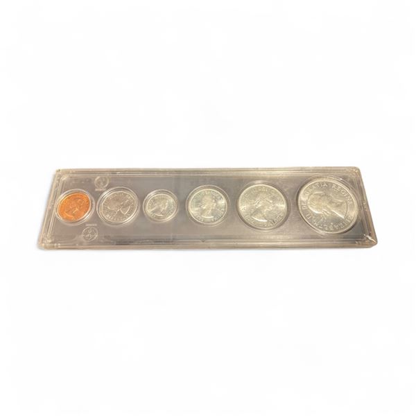 1962 Canadian 6 Coin Set in Holder - The 10¢, 25¢, 50¢ and $1 coins are .800 Silver