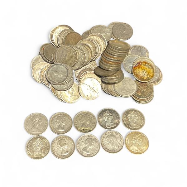 100 Canadian Silver Dimes - 1919 - 1967 - Circulated