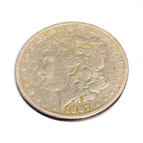 USA Morgan Head Silver Dollar Coin Stamped 1887 - No Mint Mark  - Circulated