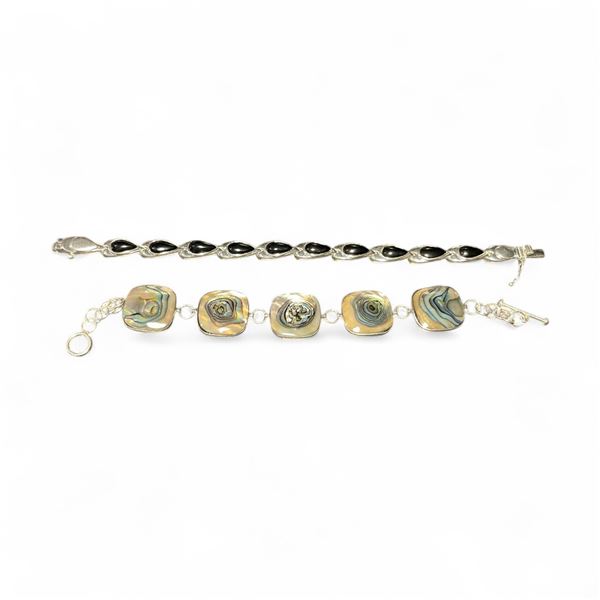 2 Sterling Silver 7" Bracelets -  The Silver and Abalone bracelet 19 mm wide with a toggle clasp the