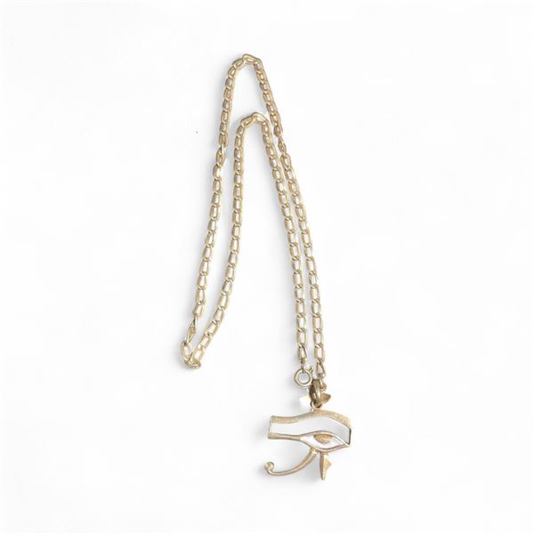 .925 Silver "Eye of Horus" Pendant Necklace  - 3.8 mm wide 20" chain - Weight: 16  grams