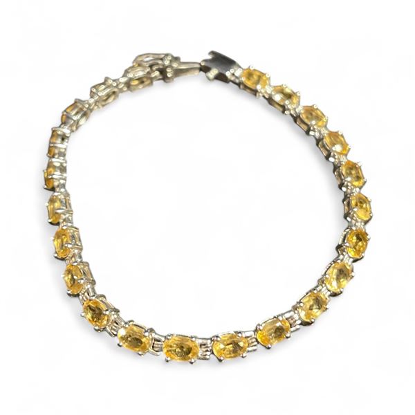 7.5" Sterling Silver Citrine Crystal Tennis Bracelet - 22 Gemstones - 5 mm wide with box safety clas