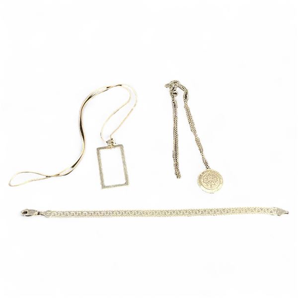 7" Sterling Bracelet & 2 Sterling Silver Necklaces - Canadian Olympic Assoc Pendant and 1" Rectangul